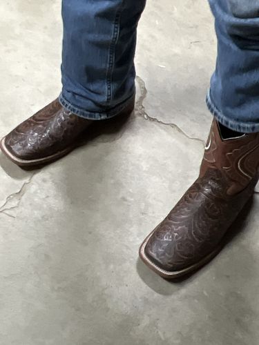 Customer photo review of "COGNAC" TOOLED LEATHER | MEN SQUARE TOE WESTERN COWBOY BOOTS