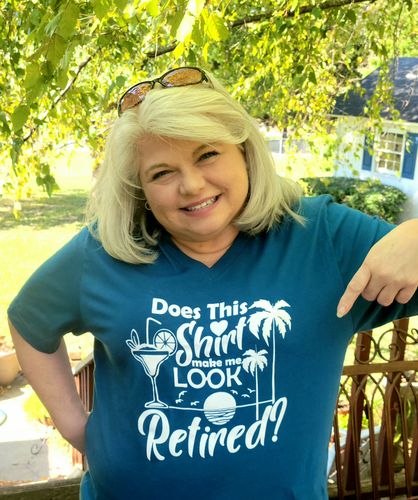Customer photo review of Does This Shirt Make Me Look Retired? Version 2 V-neck