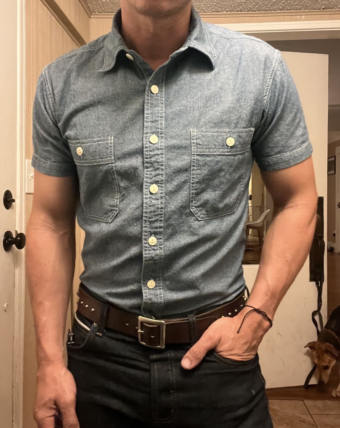Customer photo review of Chambray Short Sleeve Work Shirt