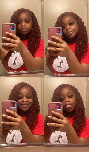 Customer photo review of Reddish Brown Color Water Wave Auburn Hair 13x4 Transparent Lace Front Wig