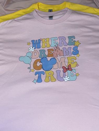 Customer photo review of Where Dreams Come True Disney DTF Heat Transfer, Disney Vacation Design, Mickey Minnie DTF