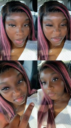Customer photo review of Black Hair With Pink Highlights Straight/Wave Human Hair Lace Front Wigs