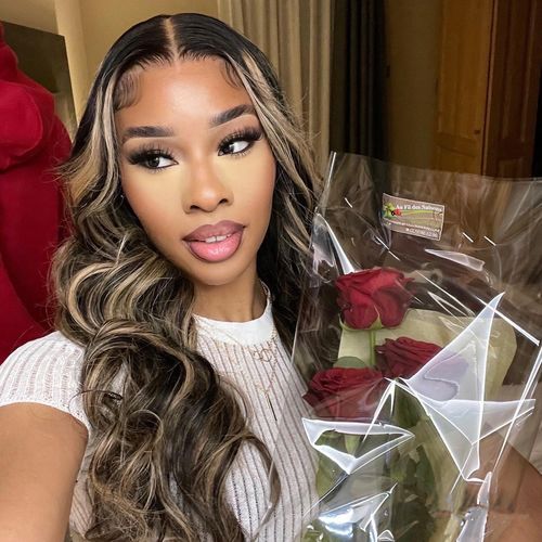 Customer photo review of Skunk Stripe Highlight Black and Blonde Virgin Human Hair Lace Front Wig