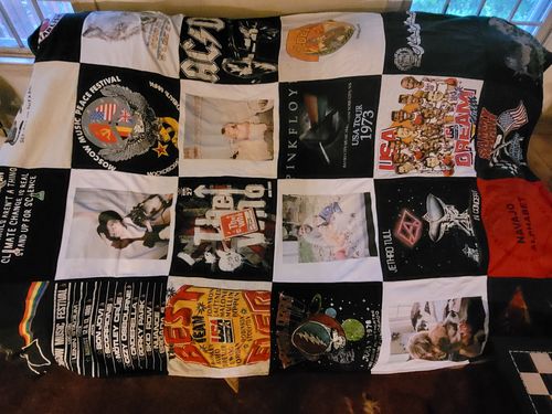 T-shirt quilt with music festivals, art themes by John from MA