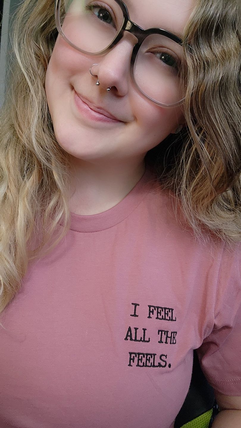 Customer photo review of I Feel All The Feels Embroidered T-Shirt