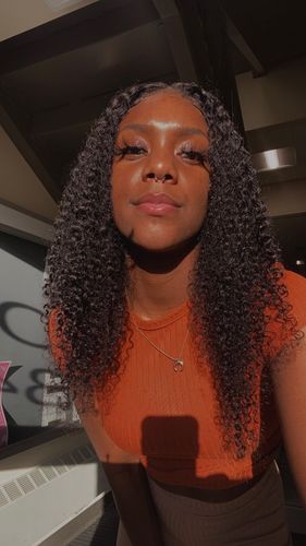 Customer photo review of Curly Wear & Go Glueless Wigs With Natural Hairline Dome Cap Lace Closure Wigs