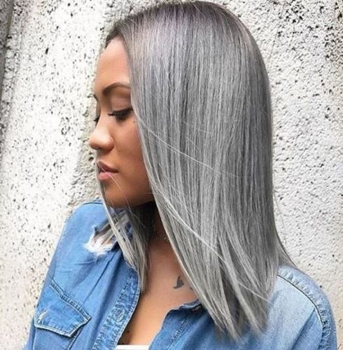 Customer photo review of Luvwin 5x5 Salt And Pepper Glueless Gray Color Pre-Cut Lace Bob Wig For Black Women