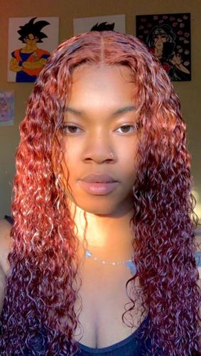 Customer photo review of Reddish Brown Color Water Wave Auburn Hair 13x4 Transparent Lace Front Wig