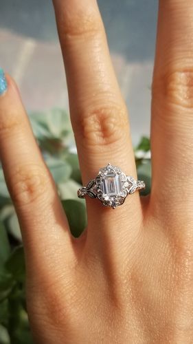 Customer photo review of Halo Art Deco Emerald Cut CZ Ring in Sterling Silver