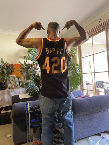 Customer photo review of Custom Black Gold-Red Authentic Throwback Basketball Jersey