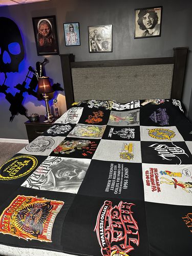 T-shirt quilt with motorcycling, biker culture themes by dennis from OH
