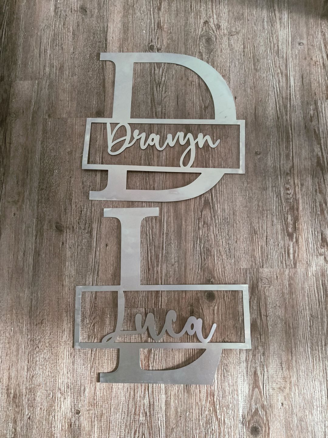 Customer photo review of Script Letter Monogram  - 2 Sizes -  Personalized Metal Family Monogram Last Name Sign