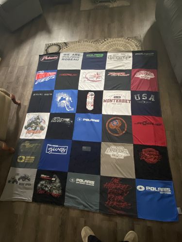 T-shirt quilt with outdoor sports, snowmobiling themes by Lynnette from MN