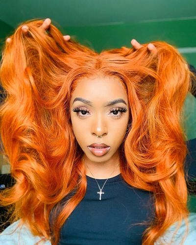 Customer photo review of Ginger Orange Wave Transparent Lace Frontal Lace Wig