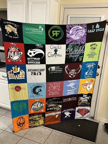 T-shirt quilt featuring trailblazers, jackets by Tammy from TX