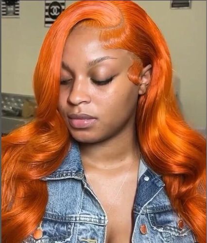 Customer photo review of Ginger Orange Wave Transparent Lace Frontal Lace Wig