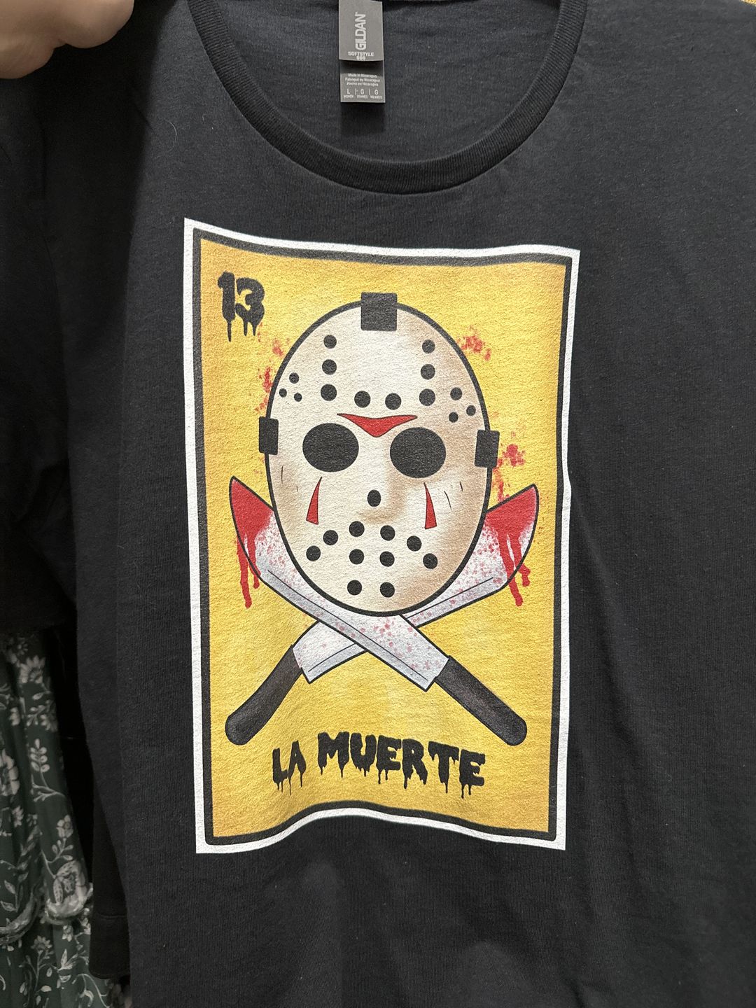 Customer photo review of La Muerte Jason Voorhees, Friday the 13th Loteria T-Shirt for Women