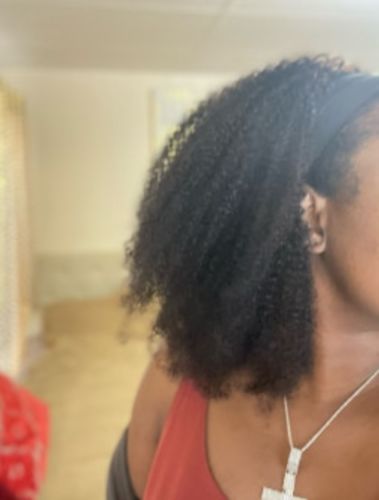Customer photo review of Kinky Curly Virgin Human Hair Clip in 3/4 Half Wig