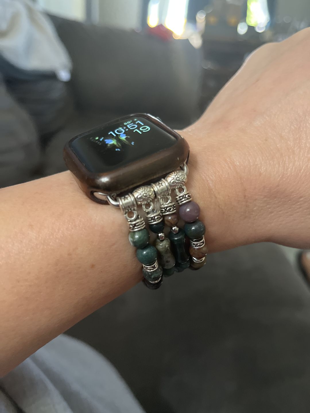 Customer photo review of Vintage Agate Stretch Apple Watch Strap