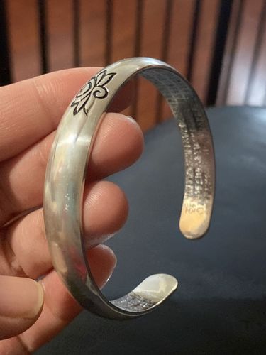 Customer photo review of Buddha Stones Lotus Flower Heart Sutra White Copper Healing Luck Bracelet