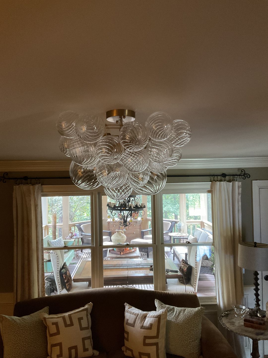 Customer photo review of 3-Light Cluster Ribbed Glass Bubble Semi Flush Chandelier