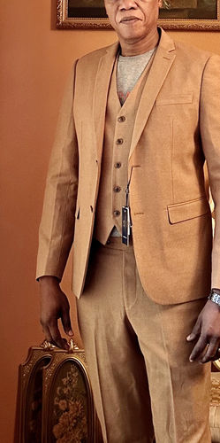 Customer photo review of Honey Brown Flannel 3 Piece Suit