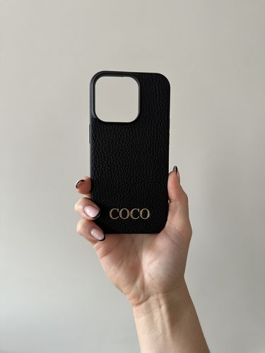 Customer photo review of Personalised Pebble Leather Black iPhone Case