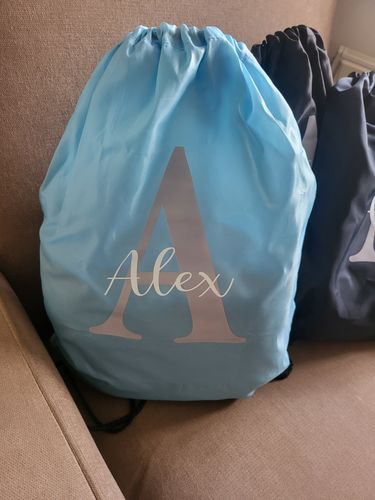 Customer photo review of Drawstring Bag Personalised with Name & Initial