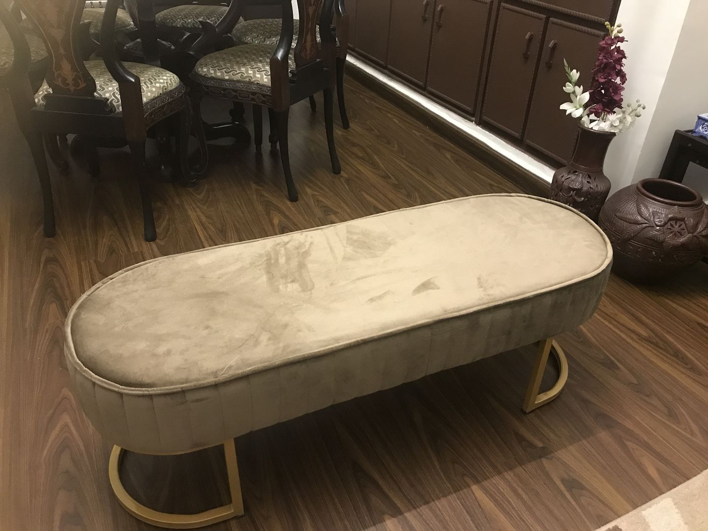 Customer photo review of 3 Seater Luxury Wooden Stool With Steel Stand -472