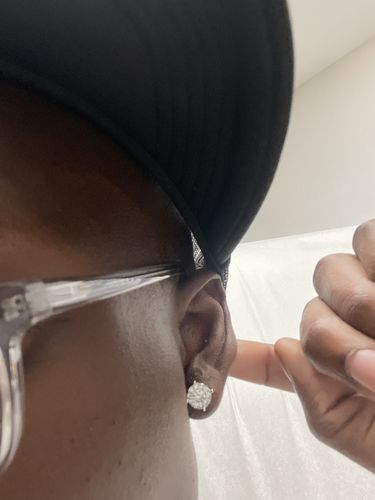 Customer photo review of White Gold Finish Fancy VVS Cluster Stud Earrings