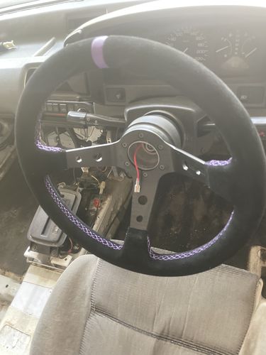 Customer photo review of 13.5" (350mm) Suede Leather Purple Stitching