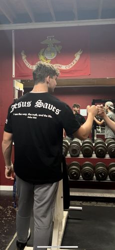 Customer photo review of Jesus Saves Oversized Tee - Black