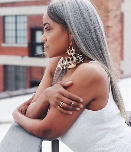 Customer photo review of Luvwin 5x5 Salt And Pepper Kinky Straight Glueless Gray Color Pre-Cut Lace Wig For Black Women