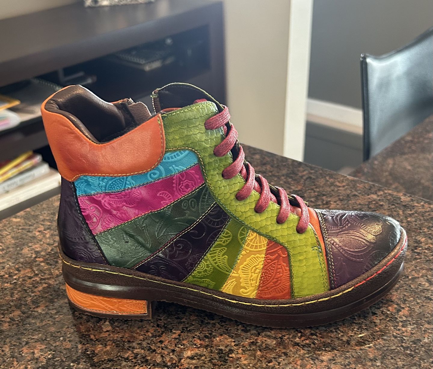 Customer photo review of Retro Hand-polished Rainbow Ankle Boots