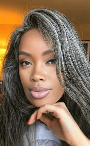 Customer photo review of Luvwin 5x5 Salt And Pepper Kinky Straight Glueless Gray Color Pre-Cut Lace Wig For Black Women