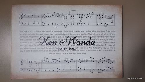 Customer photo review of Song Lyrics On Canvas Custom Wall Art