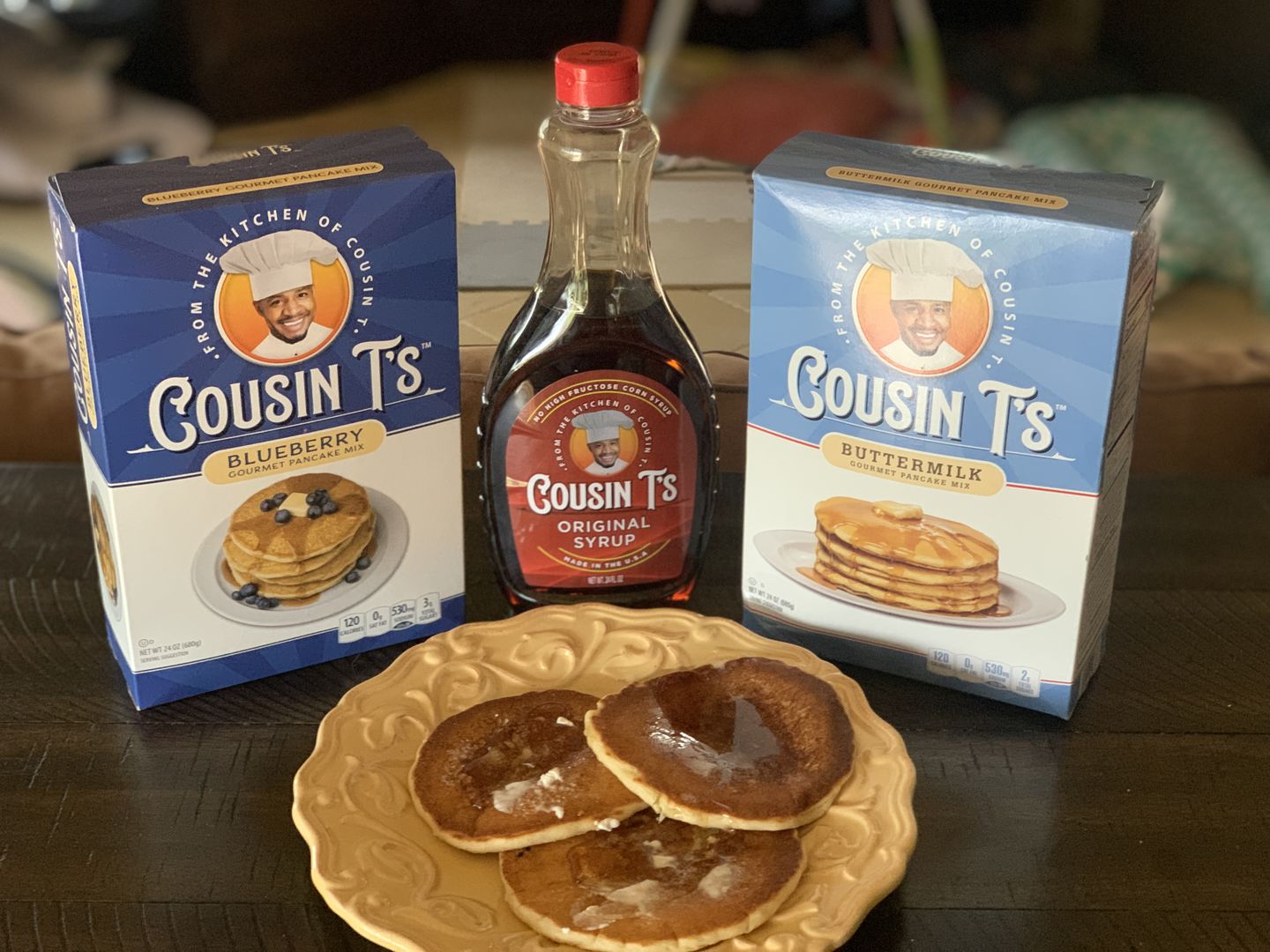 Customer photo review of Cousin T's Blueberry Gourmet Pancake Mix (2 Pack)