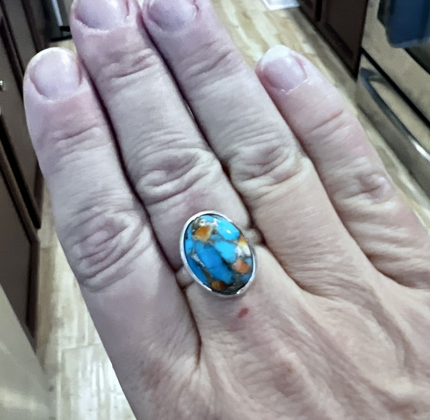 Customer photo review of Oyster Copper Turquoise Ring Sterling Silver