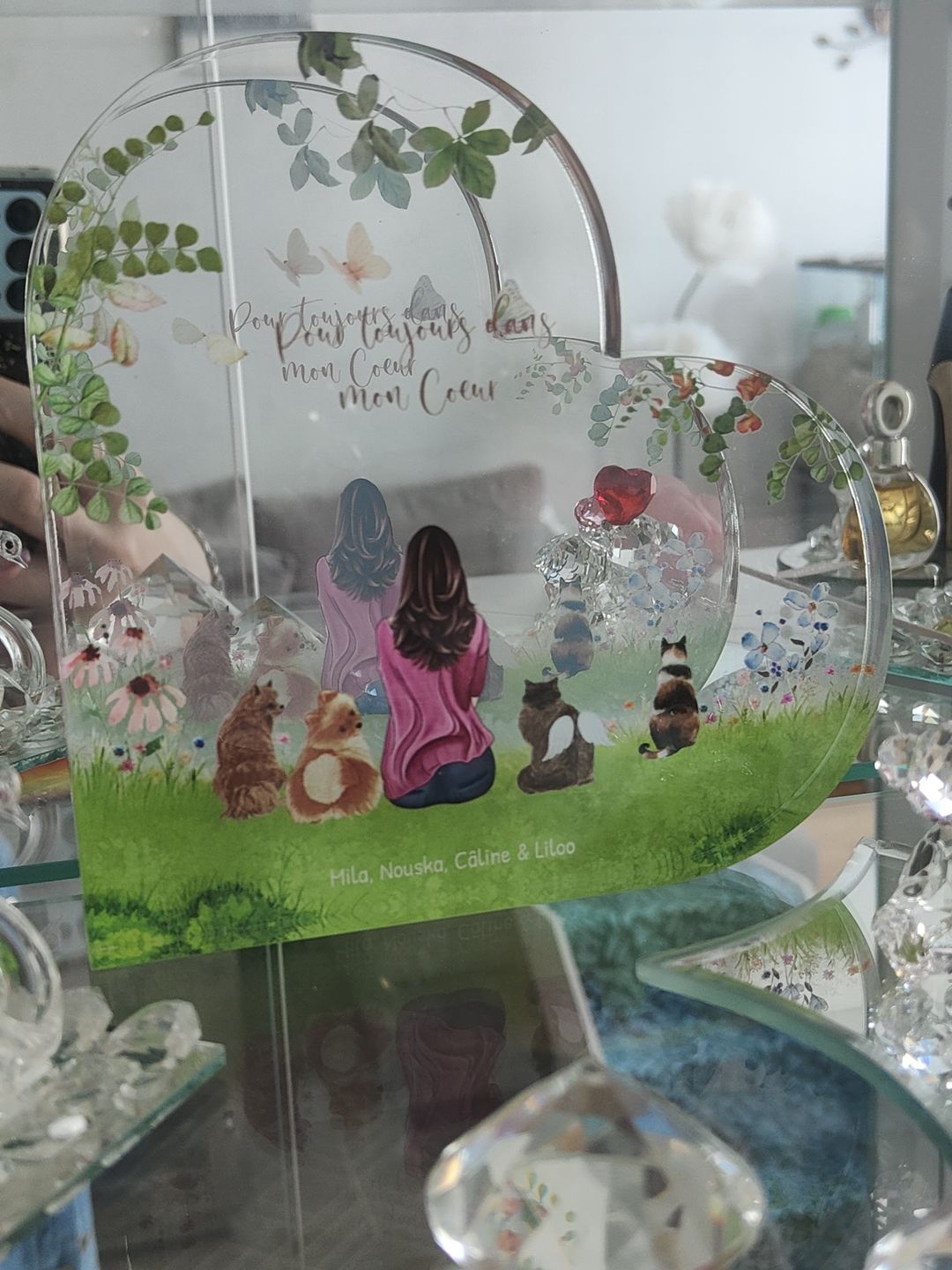 Customer photo review of Toujours à mes côtés - Cœur en verre personnalisé