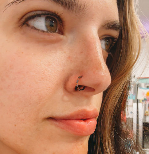 Customer photo review of Titanium Micro Gem Hinged Nose Hoop