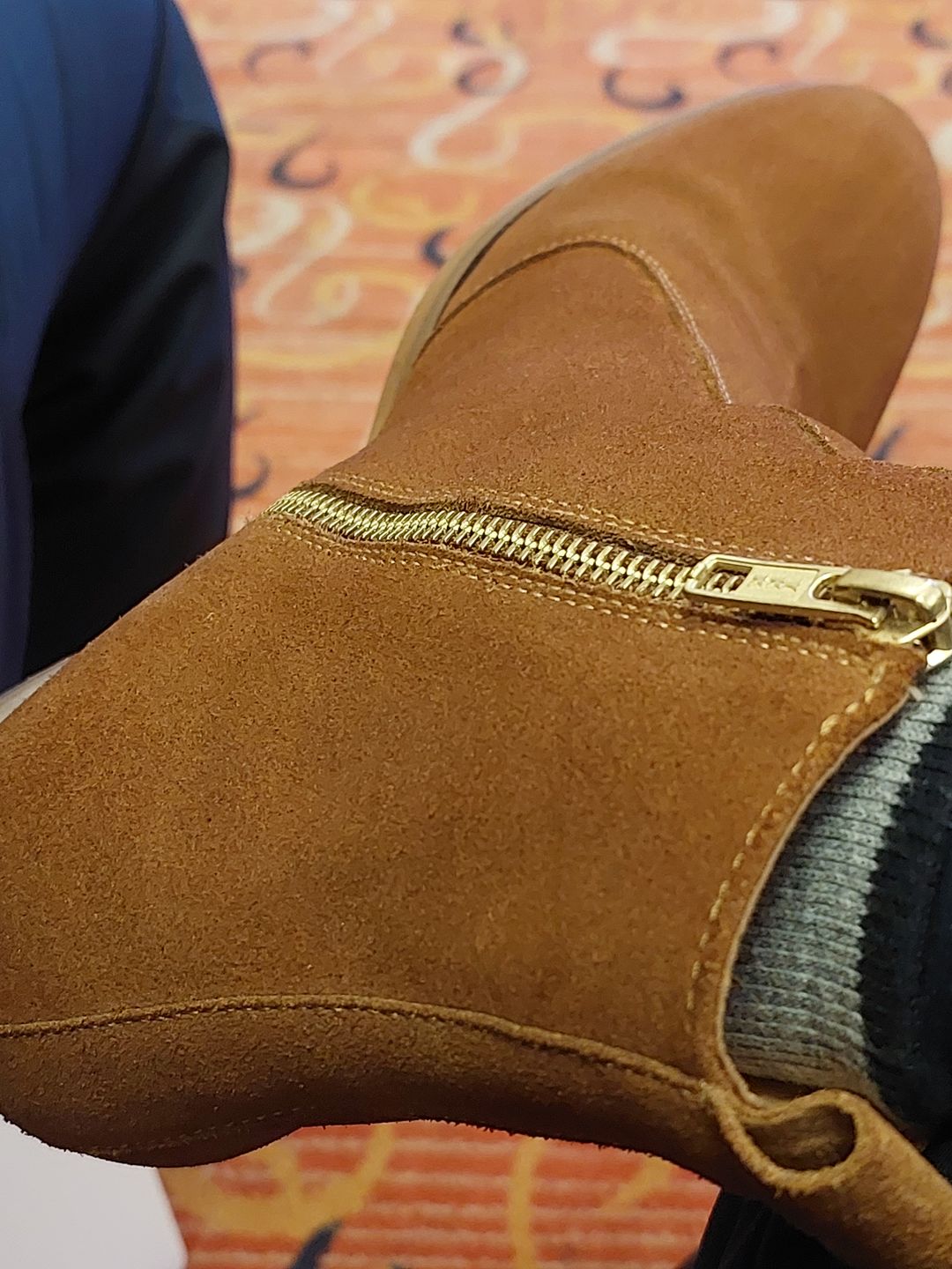 Customer photo review of Cuban Zipper Boots - Beige Suede