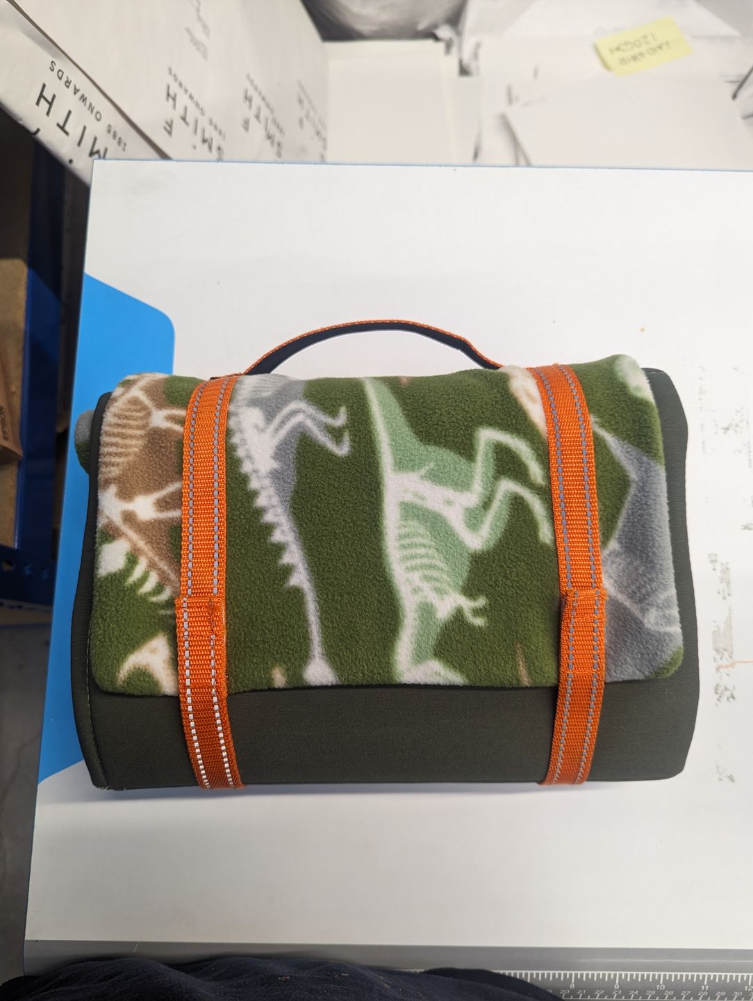 Customer photo review of Dino Skeletons on Green Anti Pill Polar Fleece Fabric