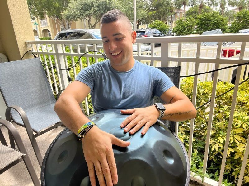 Customer photo review of Cosmos Handpan Pure Blue 9/10/12 Notes D Minor Scale Hangdrum with gift set