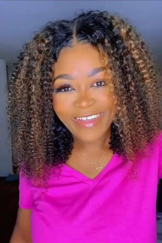 Customer photo review of 4C Edges | Luvwin 180%density Highlight Afro Curls 5x5 HD Glueless Undetectable Frontal Lace Wig