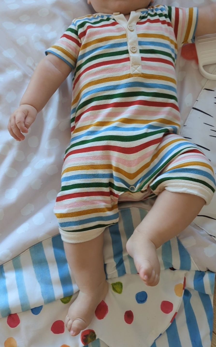 Customer photo review of Rainbow Striped Organic Romper Playsuit