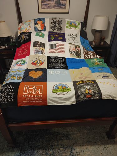 T-shirt quilt with animal welfare, community events themes by Barbara from FL