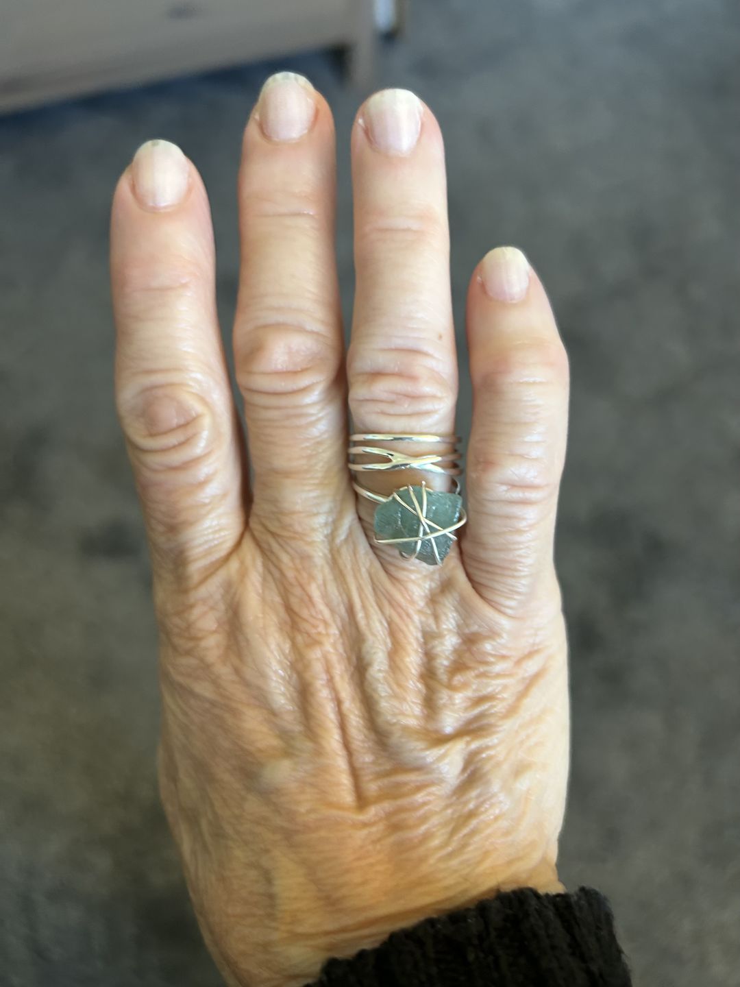 Customer photo review of Natural Raw Apatite Wire Wrapped Ring Sterling Silver