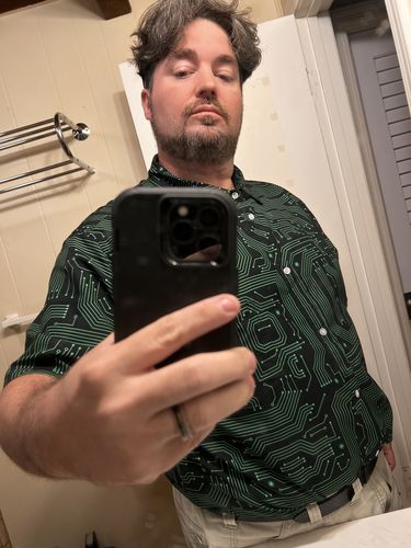 Customer photo review of Green Computer Circuits Button Up Shirt