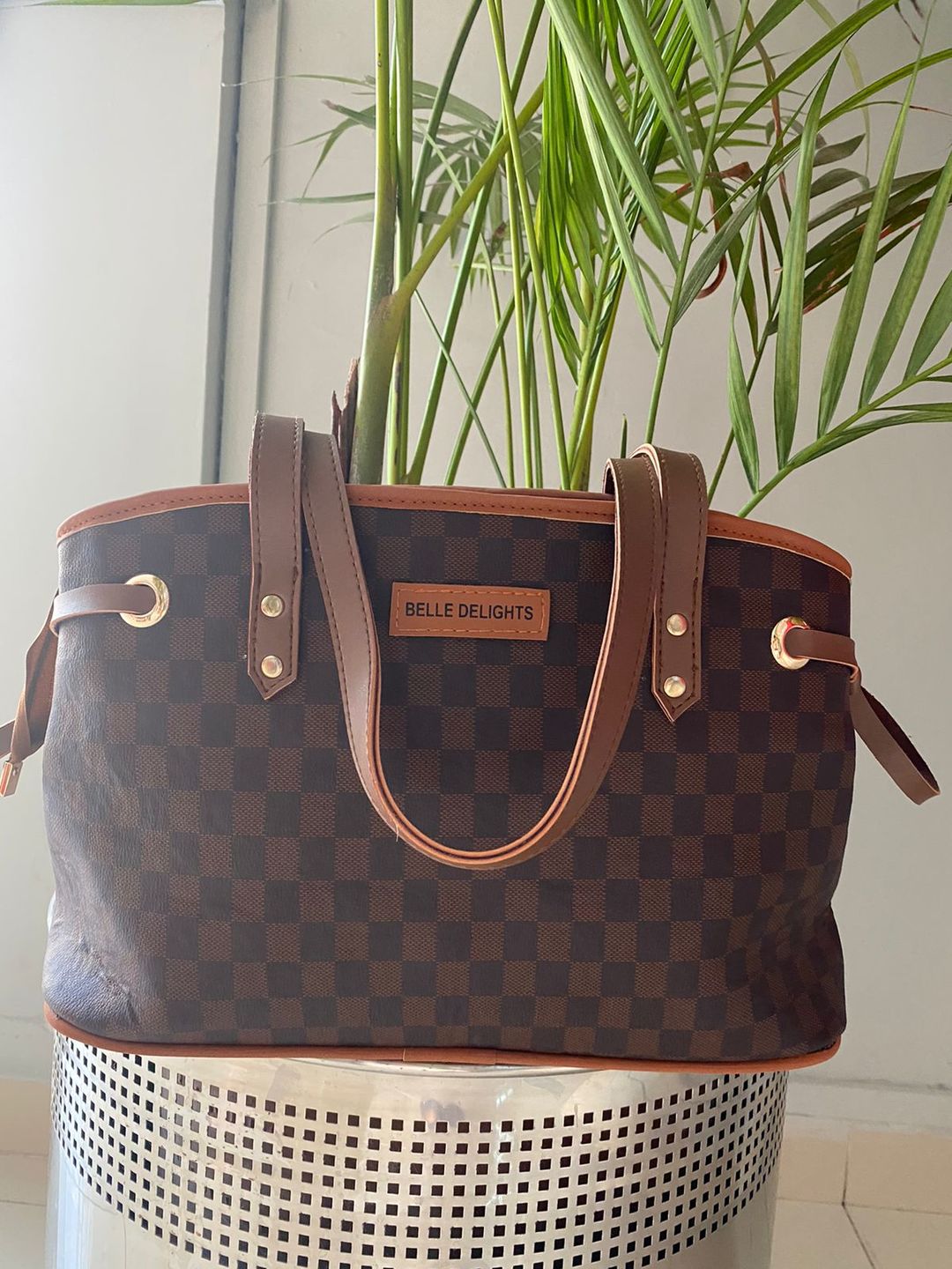 Customer photo review of Wood Belle The Checker Bag