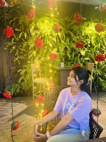 Customer photo review of Pastel Skies Oversized Crop T Shirt